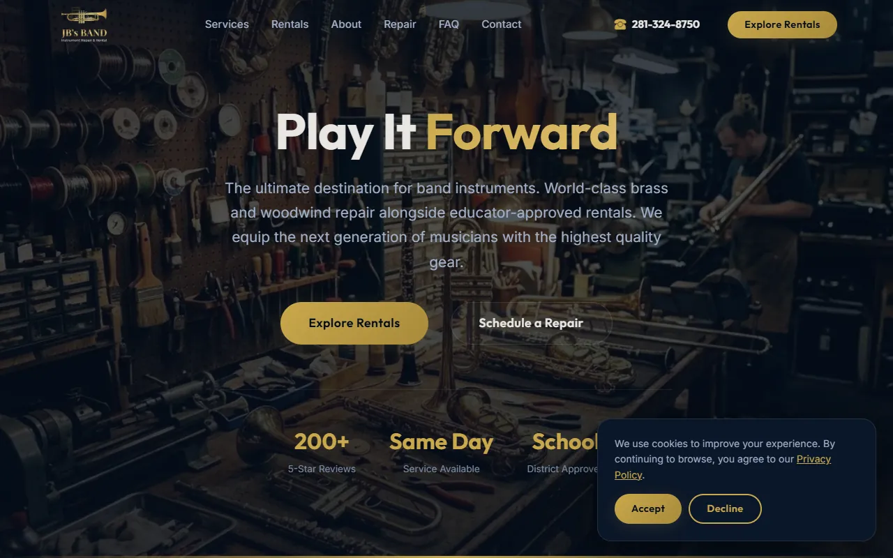 JB's Band Instrument Repair & Rental Website